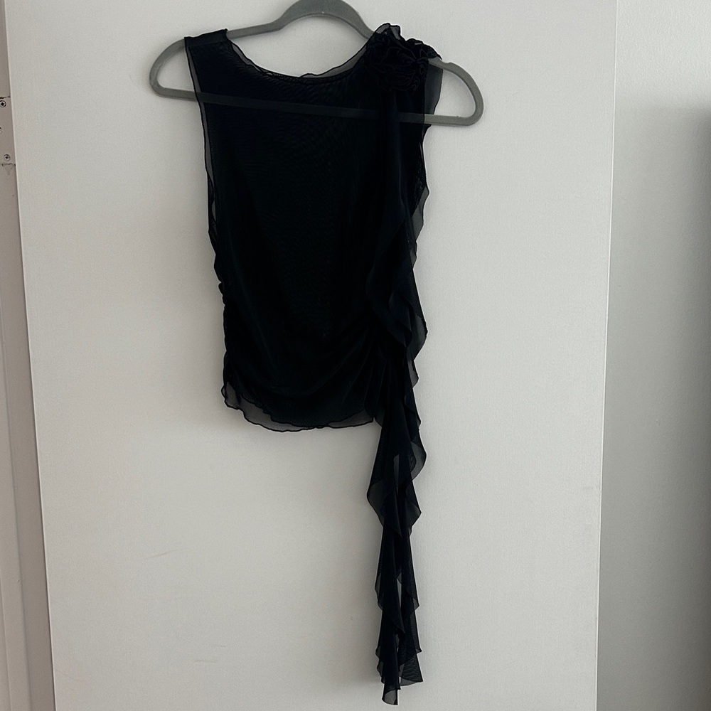 Elegant Black Sleeveless Top with Ruffle Detail